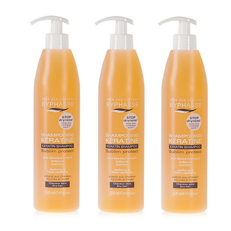 Lot de 3 - Shampooing Kératine Liquide - Cheveux Secs - 520 ml