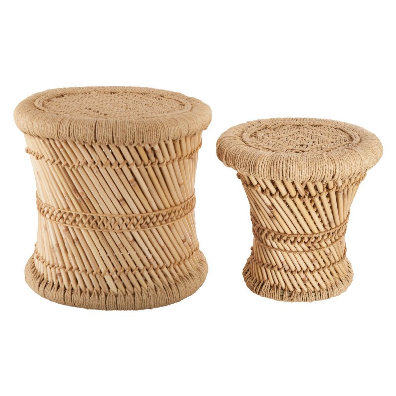 2 Tables gigognes en bambou et corde Nomade - Diam. 30/38 cm - Marron