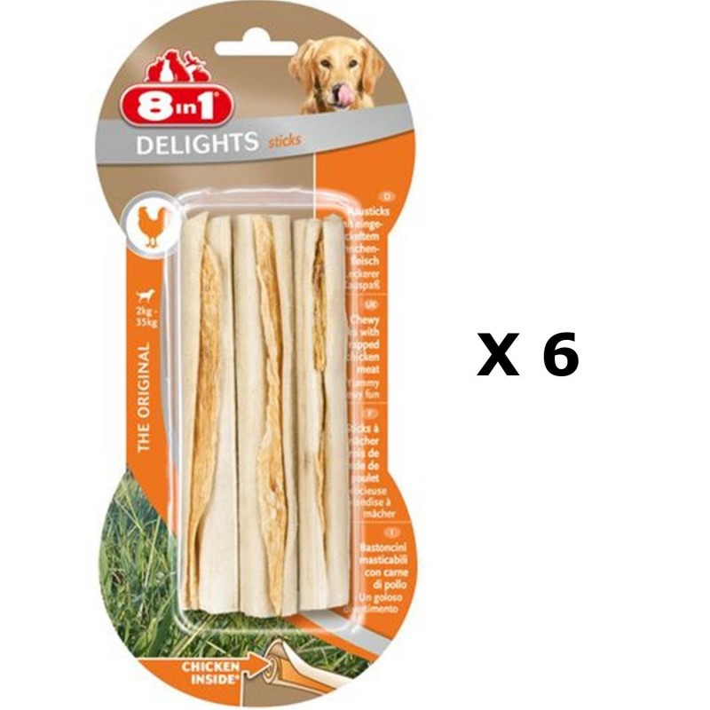 Lot de 6 - 3 bâtonnets sticks à mâcher Delights - Viande de Poulet - Taille XS et M