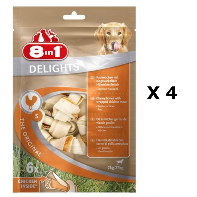 Lot de 4 - 6 Os à mâcher Delights - Viande de Poulet - Taille S