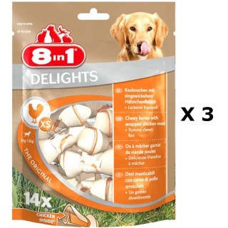 Lot de 3 - 14 Os à mâcher Delights - Viande de poulet - Taille XS