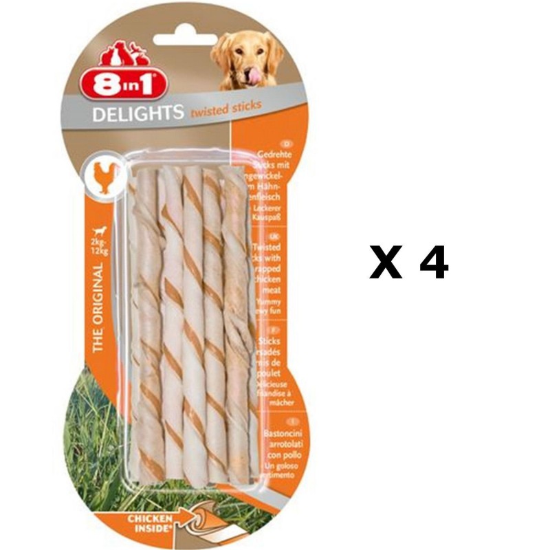 Lot de 4 - 10 bâtonnets Twisted Sticks - Viande de Poulet - Taille XS