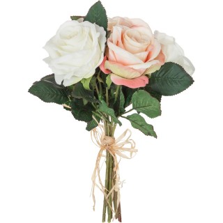 Bouquet de 7 Roses vieillies - H. 30 cm - Blanc et rose