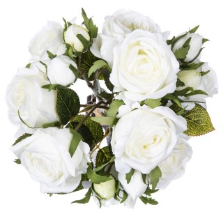 Bouquet artificiel de 14 Roses - H. 40 cm - Blanc