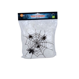 Décoration d'Halloween - Toile d'araignée + 10 Araignées - Noir