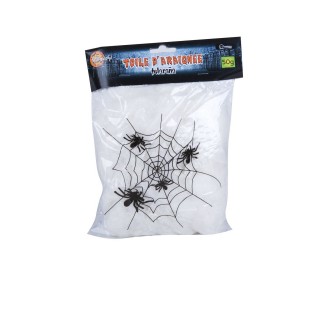 Décoration d'Halloween - Toile d'araignée + 5 Araignées - Noir