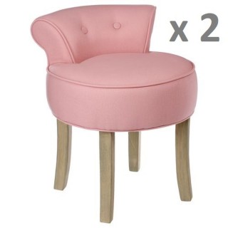 Lot de 2 - Tabouret Firmin - Assise en lin - H. 58 cm - Rose