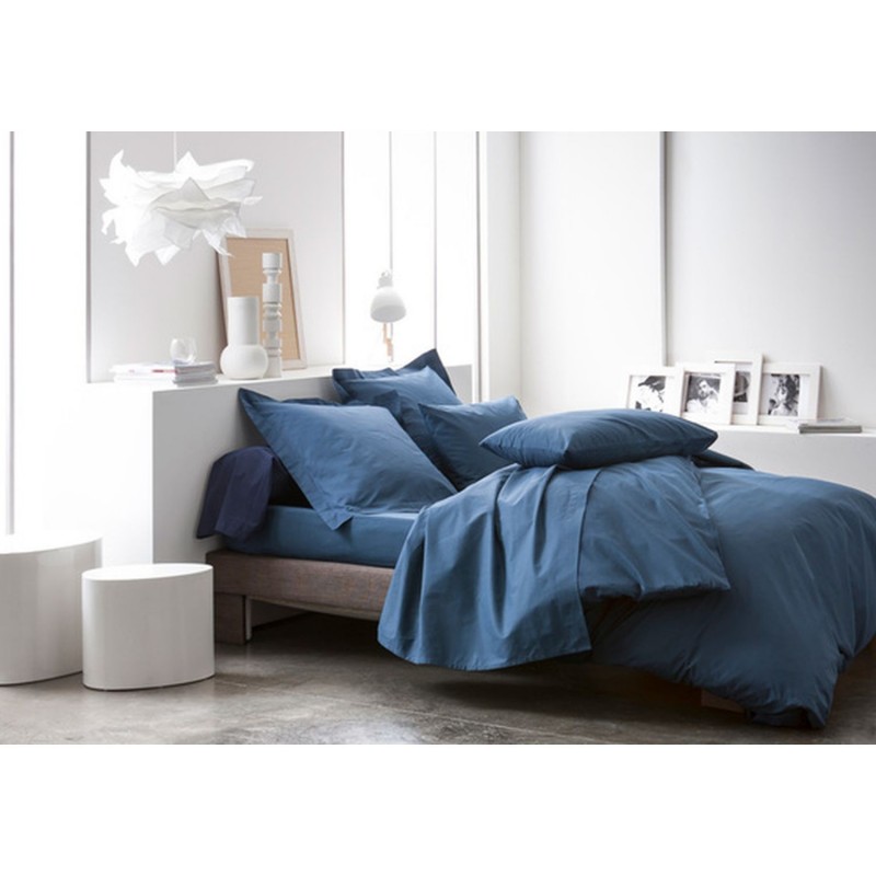 Drap plat Ciel d'orage - 100% coton 57 fils - 180 x 290 cm - Bleu foncé