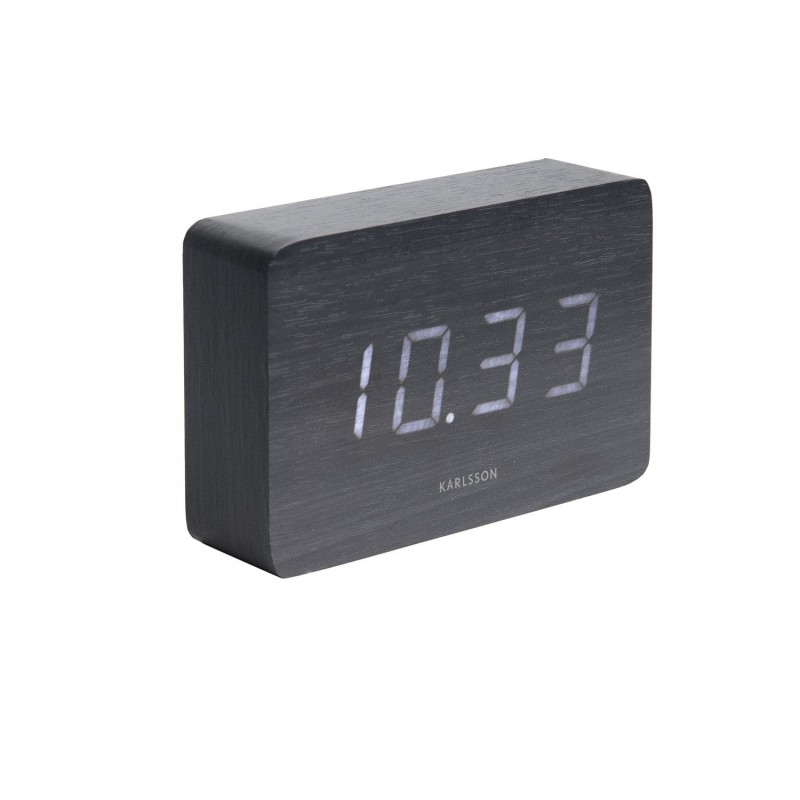 Horloge réveil en bois Square - H. 10 cm - Noir