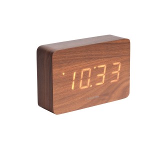 Horloge réveil en bois Square - H. 10 cm - Marron