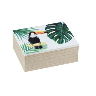 Boîte de rangement tropicale Tucan - L. 20 x H. 8 cm - Vert