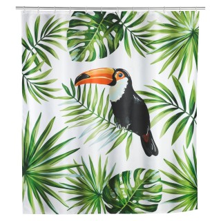 Rideau de douche tropical Toucan - Polyester - 180 x 200 cm - Blanc