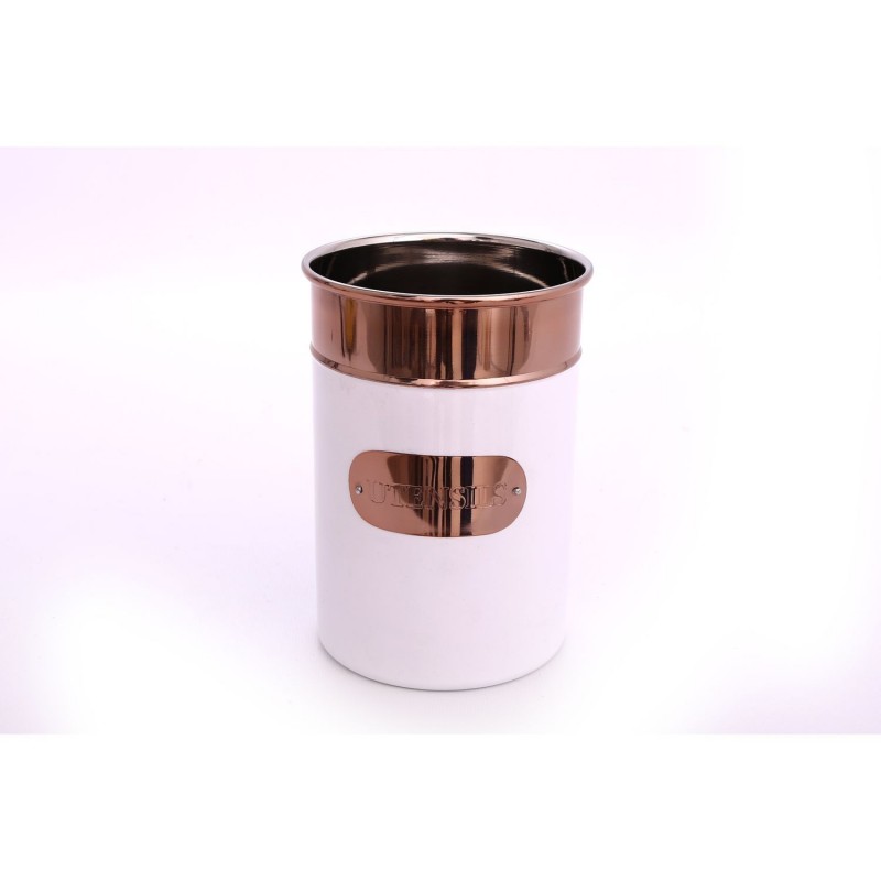 Pot à ustensiles design Copper - H. 18 cm - Blanc et cuivré