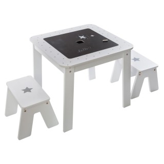 Table bureau avec tabourets enfant Douceur - L. 57 x H. 51 cm - Blanc et gris