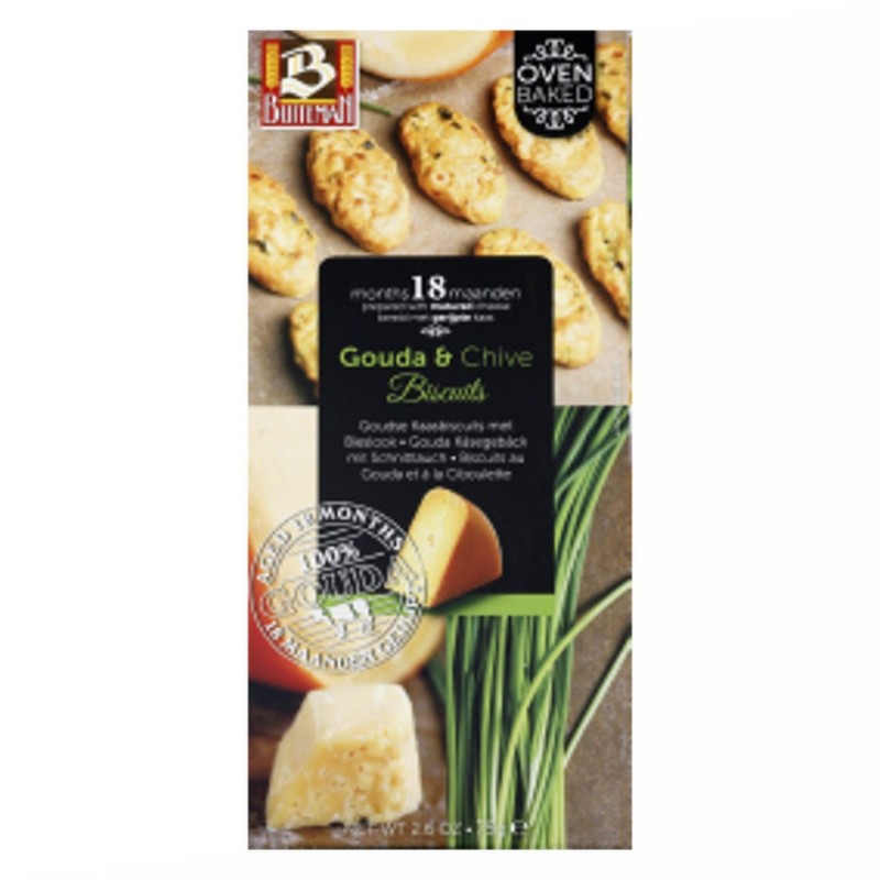 Biscuits au gouda et ciboulette - Buiteman - boîte 75g Biscuits au gouda et ciboulette - Buiteman - boîte 75g