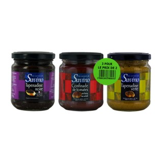 Lot 3x180g - Tapenadine noire + Tapenadine verte + Confinade de tomates - Les Saveurs de Savino