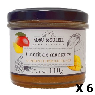 Lot 6x Confit de mangues au Piment d'Espelette AOP - Lou soleil - pot 110g
