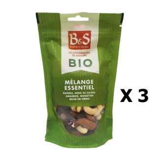 Lot 3x Mélange essentiel Bio raisins, noix de cajou, amandes, noisette - B&S - sachet 125g