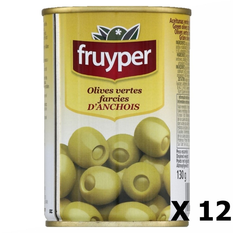 Lot 12x Olives farcies anchois - Fruyper - boite 130g