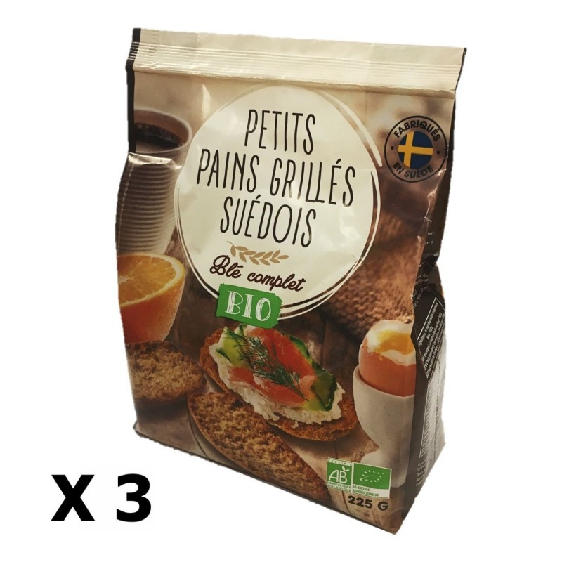 Lot 3x Petits pains grillés suédois blé complet BIO - paquet 225g