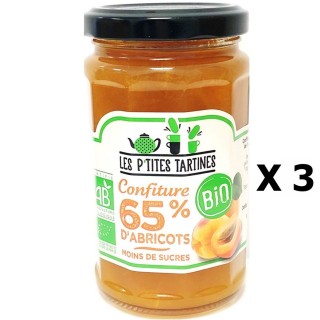 Lot 3x Confiture abricot  65% Bio - Les P'tites Tartines - pot 255g