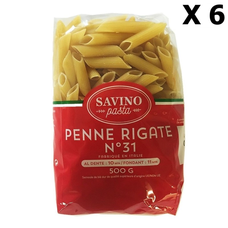 Lot 6x Pâtes Penne Rigate n°31 - Savino Pasta - paquet 500g