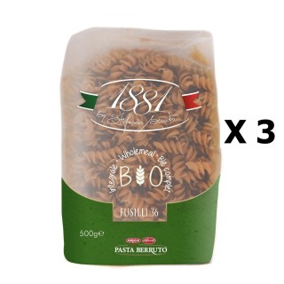 Lot 3x Pâtes blé complet Fusilli n°36 BIO - 1881 Pasta Berruto - paquet 500g