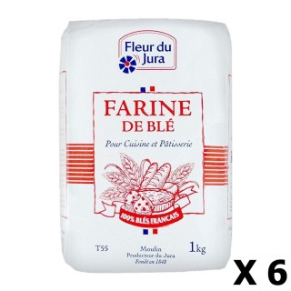 Lot 6x Farine T55  blé tendre 100% français - Fleur du Jura -  paquet 1kg