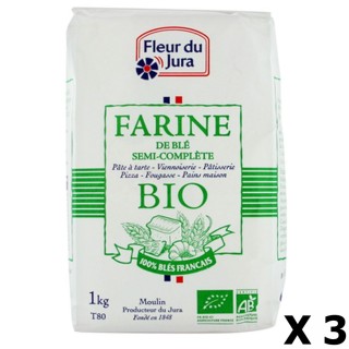 Lot 3x Farine T80 semi-complète BIO 100% blés français - Fleur du Jura - paquet 1kg