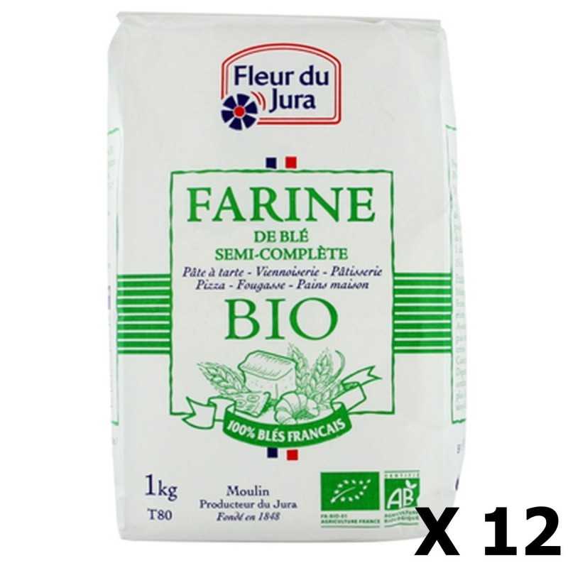 Lot 12x Farine T80 semi-complète BIO 100% blés français - Fleur du Jura - paquet 1kg