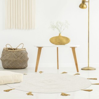 Tapis rond à pompons Happy - Diam. 90 cm - Blanc