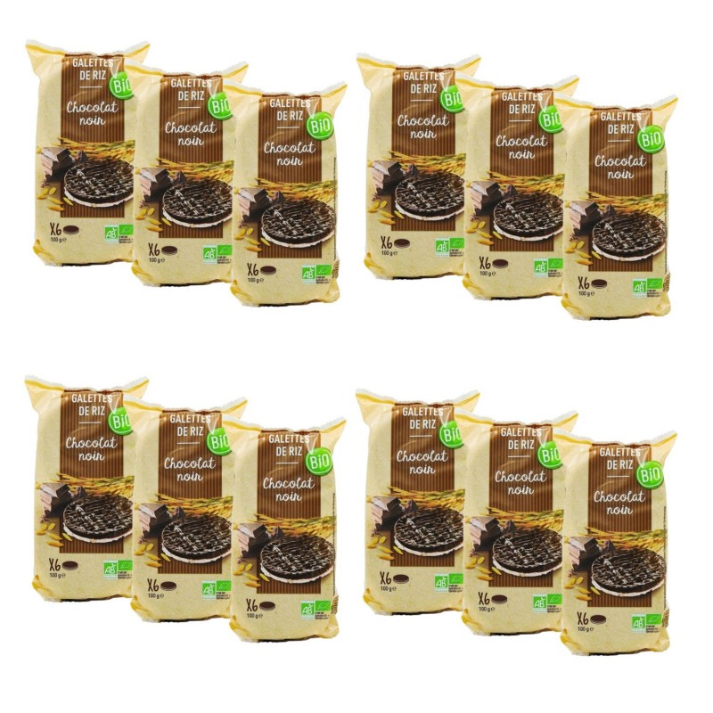 Lot 12x Galettes de riz chocolat noir BIO - paquet 100g