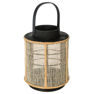 Lanterne en bois ethnique Wax - H. 22 cm - Noir