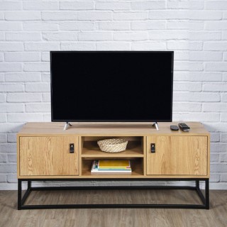 Meuble TV design bois et métal Abbott - L. 117 x H. 48 cm - Noir