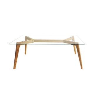 Table basse rectangulaire design bois et verre Alexia - L. 110 x H. 45 cm - Beige