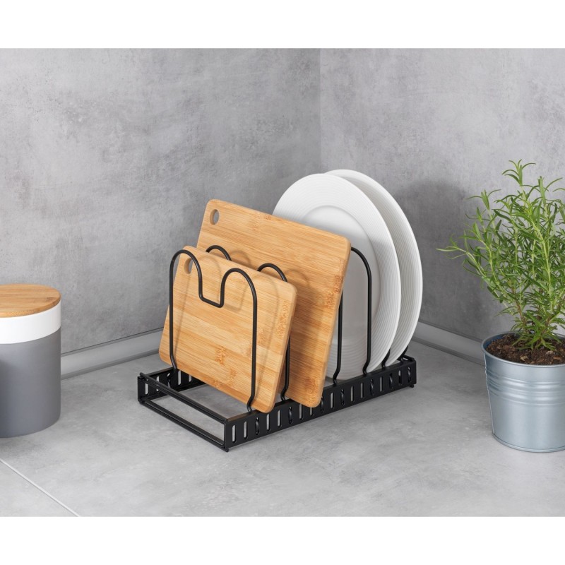 Rangement de placard cuisine Support pour assiettes et couvercles Noir