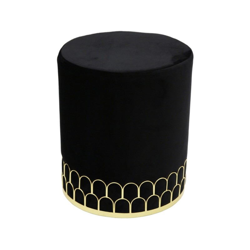 Pouf en velours design Art Déco - Diam. 35 x H. 43 cm - Noir