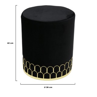 Pouf en velours design Art Déco - Diam. 35 x H. 43 cm - Noir