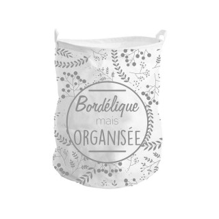 Panier à linge "Bordélique mais organisée" - 40 x 50cm - blanc