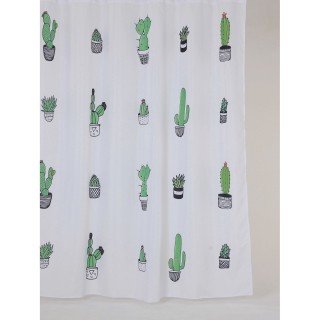 Rideau de douche tropical CACTUS - 180 x 200 cm - Blanc