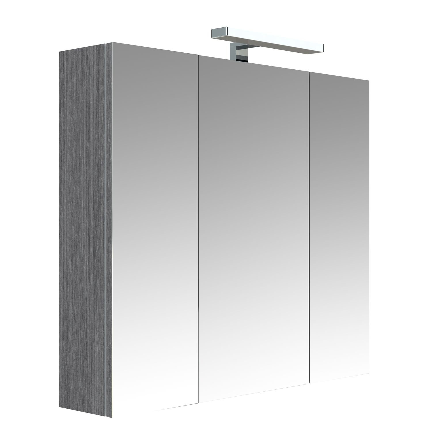 Armoire De Toilette Eclairante 3 Portes Juno L 80 X H 75 Cm Gris Chene Anthracite Toilinux