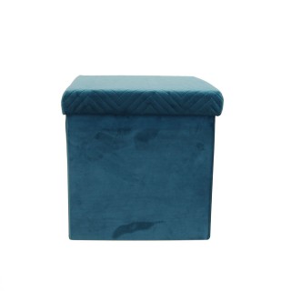 Pouf de rangement pliable design velours Meli - L. 38 x H. 38 cm - Bleu