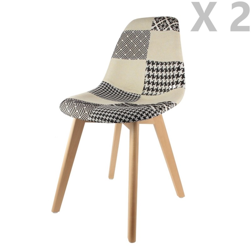 2 Chaises scandinaves Patchwork - Noir et blanc