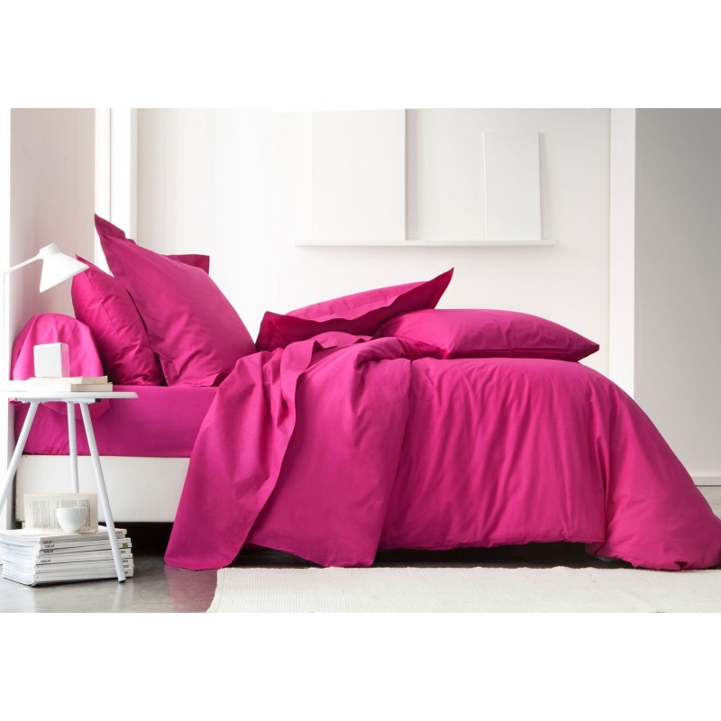 Drap plat Jus de Myrtille - 100% coton 57 fils - 180 x 290 cm - Rose