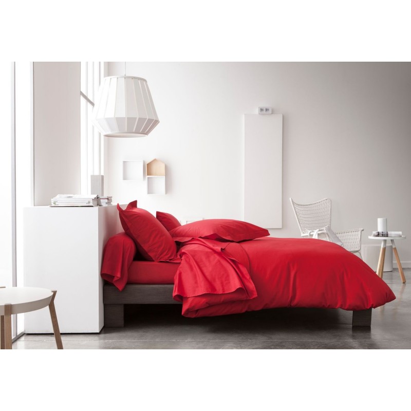 Drap plat Pomme d'Amour - 100% coton 57 fils - 180 x 290 cm - Rouge