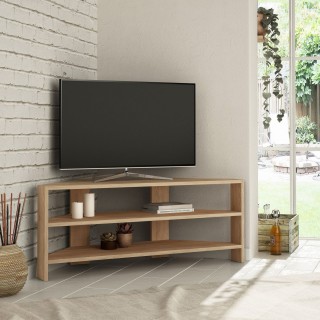 Meuble TV d'angle design scandinave Thales - L. 114 x H. 45 cm - Marron