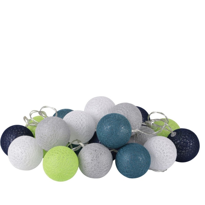Guirlande lumineuse 20 boules Fresh - Diam. 6 cm - Bleu, gris et blanc