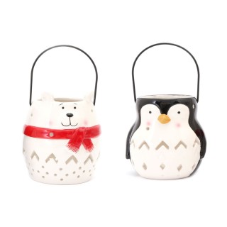 Lot de 2 Déco de Noël lanterne Xmas - Ours et pingouin