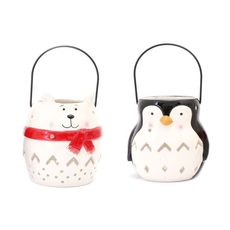 Lot de 2 Déco de Noël lanterne Xmas - Ours et pingouin