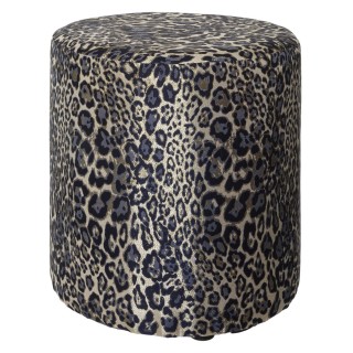 Pouf design léopard Jungle électro - Diam. 40 x H. 45 cm - Noir et doré